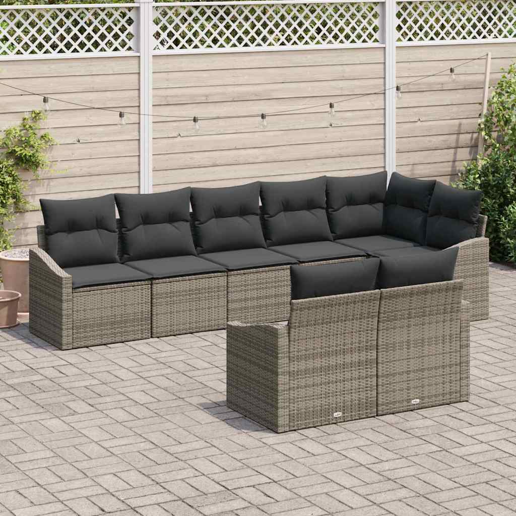 Sofa Set with Cushion 8 pcs Grey Poly Rattan