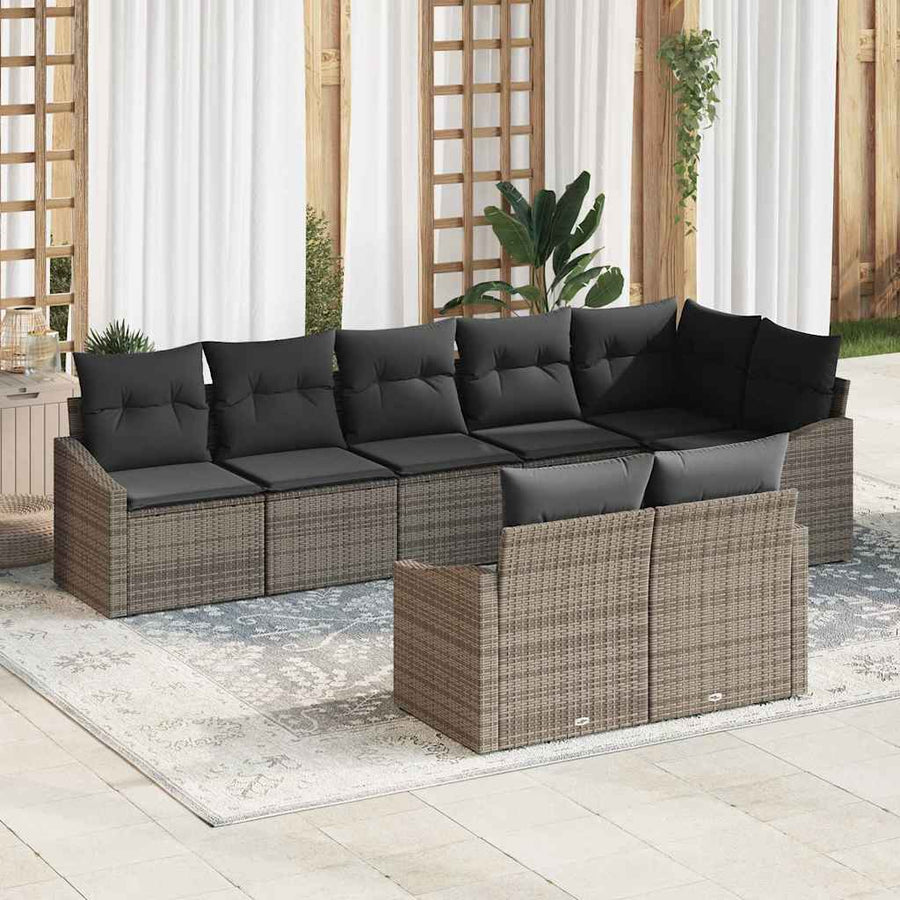 Sofa Set 8 pcs Grey Poly Rattan