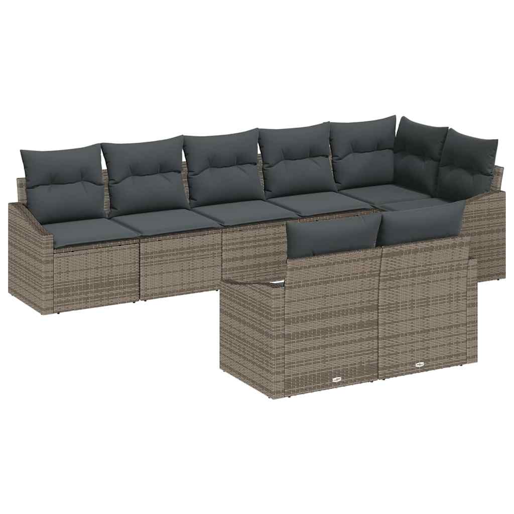 Sofa Set with Cushion 8 pcs Grey Poly Rattan