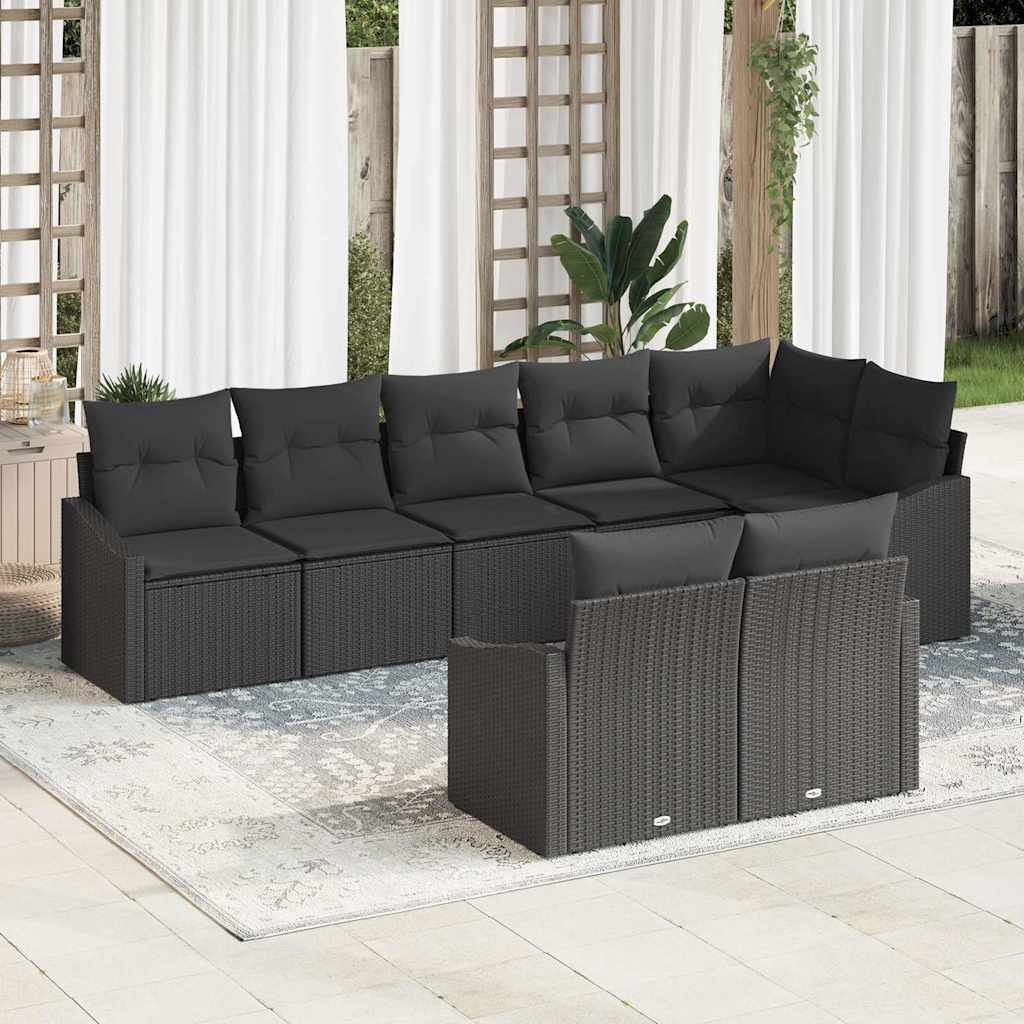 Sofa Set with Cushion 8 pcs Black Poly Rattan