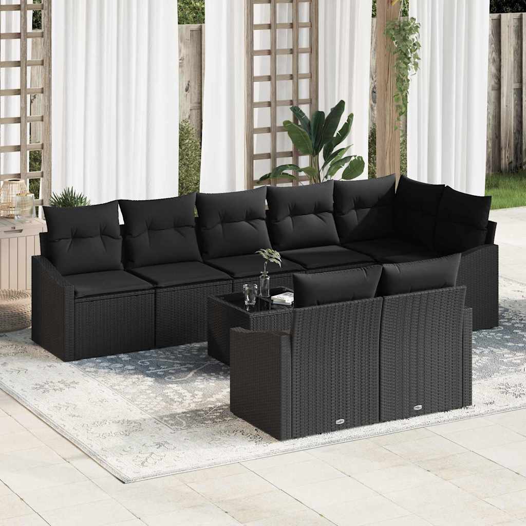 Sofa Set with Cushion 9 pcs Black Poly Rattan