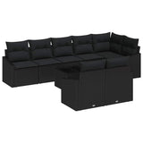 Sofa Set with Cushion 9 pcs Black Poly Rattan
