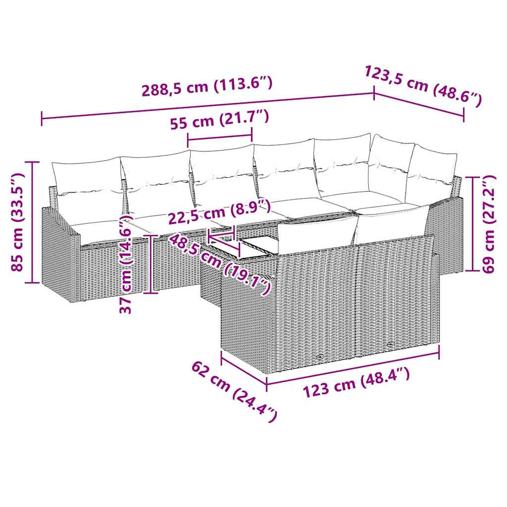 Sofa Set with Cushion 9 pcs Black Poly Rattan
