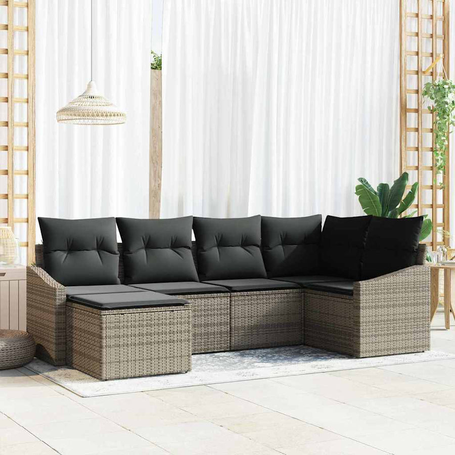 Sofa Set 6 pcs Grey Poly Rattan