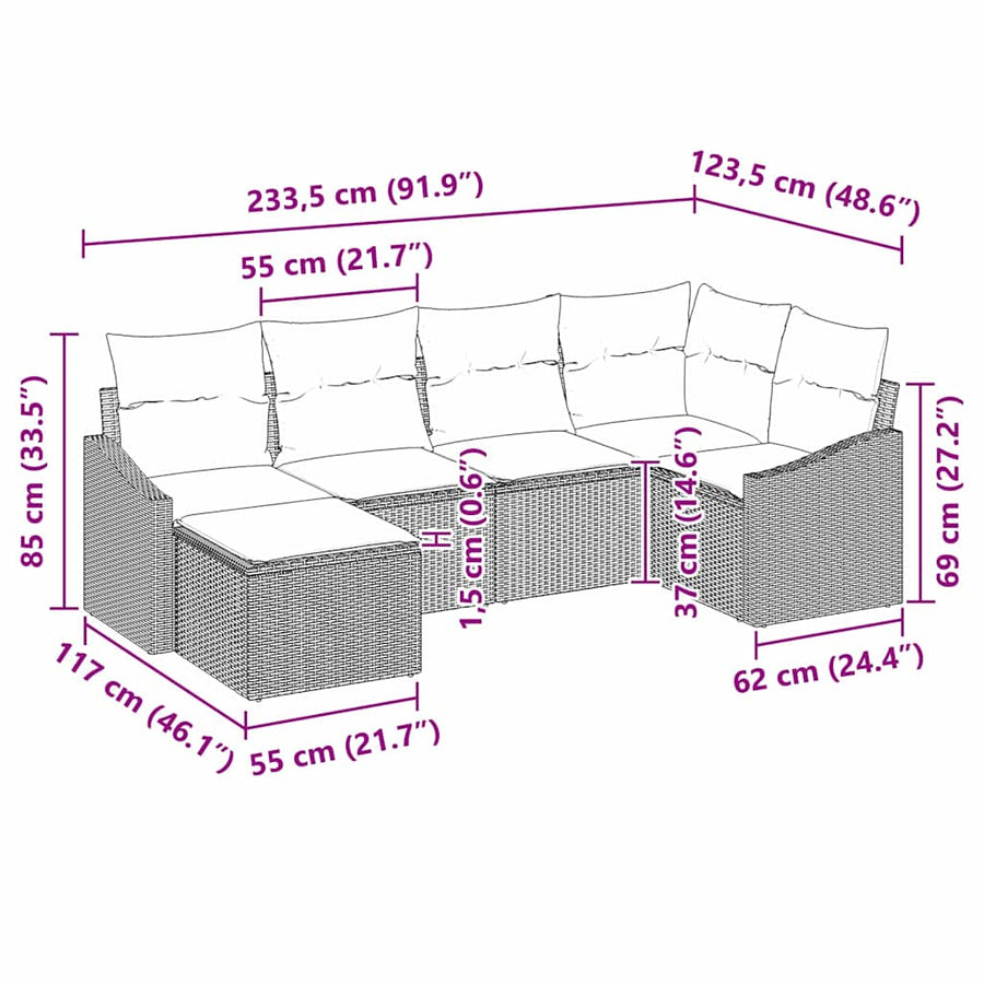 Sofa Set 6 pcs Grey Poly Rattan