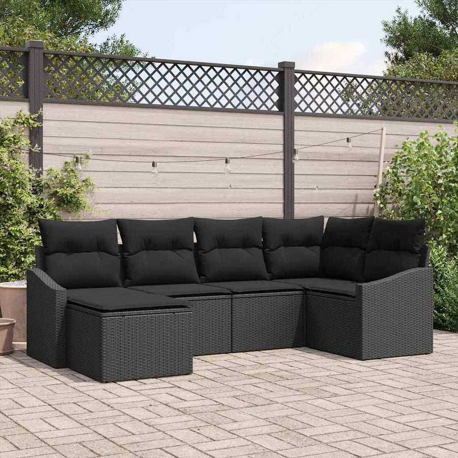 Sofa Set 6 pcs Black Poly Rattan