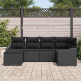 Sofa Set with Cushion 6 pcs Black Poly Rattan - Side View