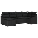 Sofa Set with Cushion 6 pcs Black Poly Rattan - Front View