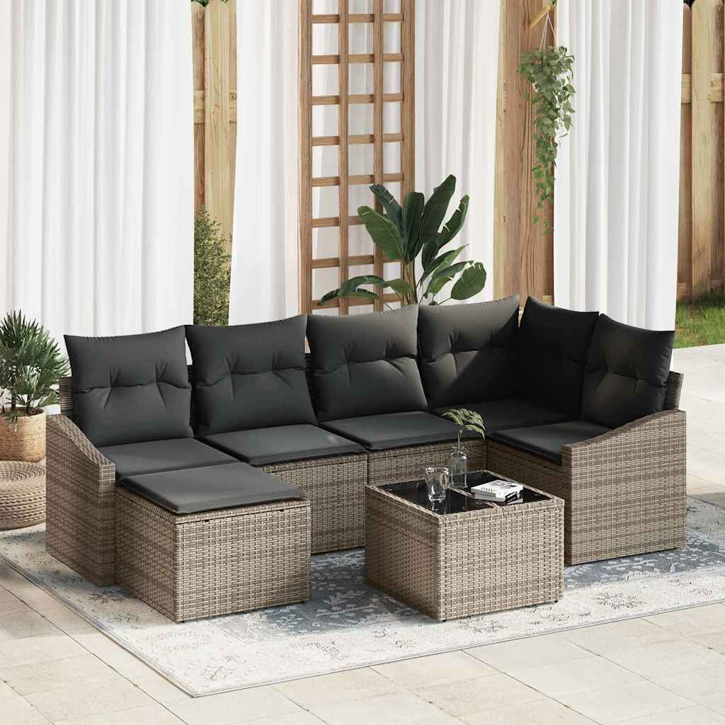 Garden Sofa Set 7 pcs Grey Poly rattan
