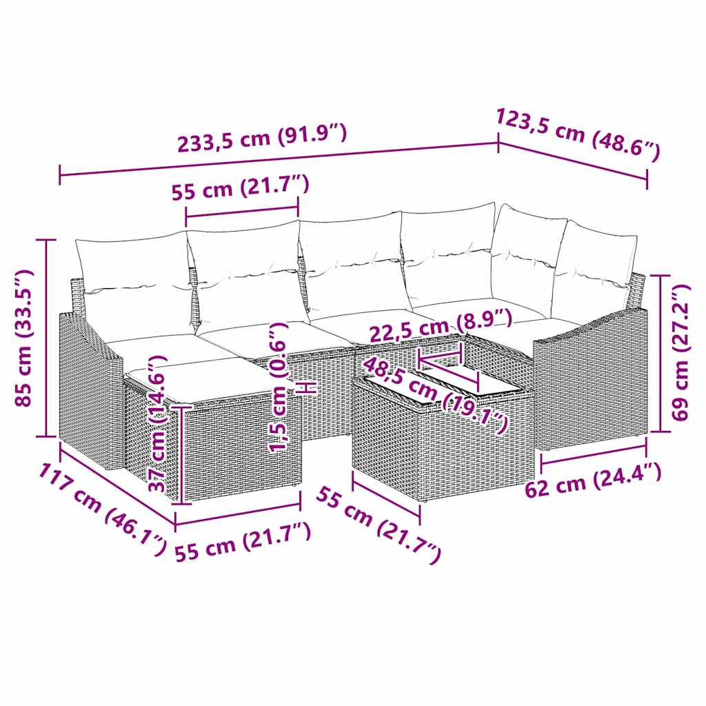 Garden Sofa Set 7 pcs Black Poly rattan