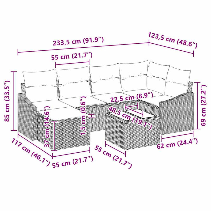 Sofa Set 7 pcs Black Poly Rattan