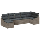 Sofa Set with Cushion 7 pcs Grey Poly Rattan - Front View