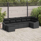 Sofa Set with Cushion 7 pcs Black Poly Rattan