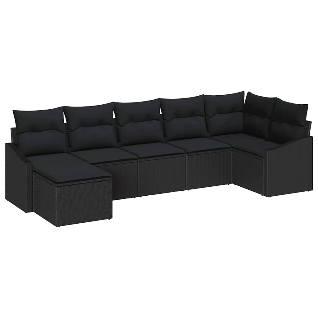 Sofa Set with Cushion 7 pcs Black Poly Rattan