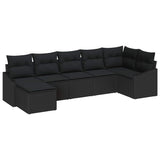Sofa Set with Cushion 7 pcs Black Poly Rattan - Front View