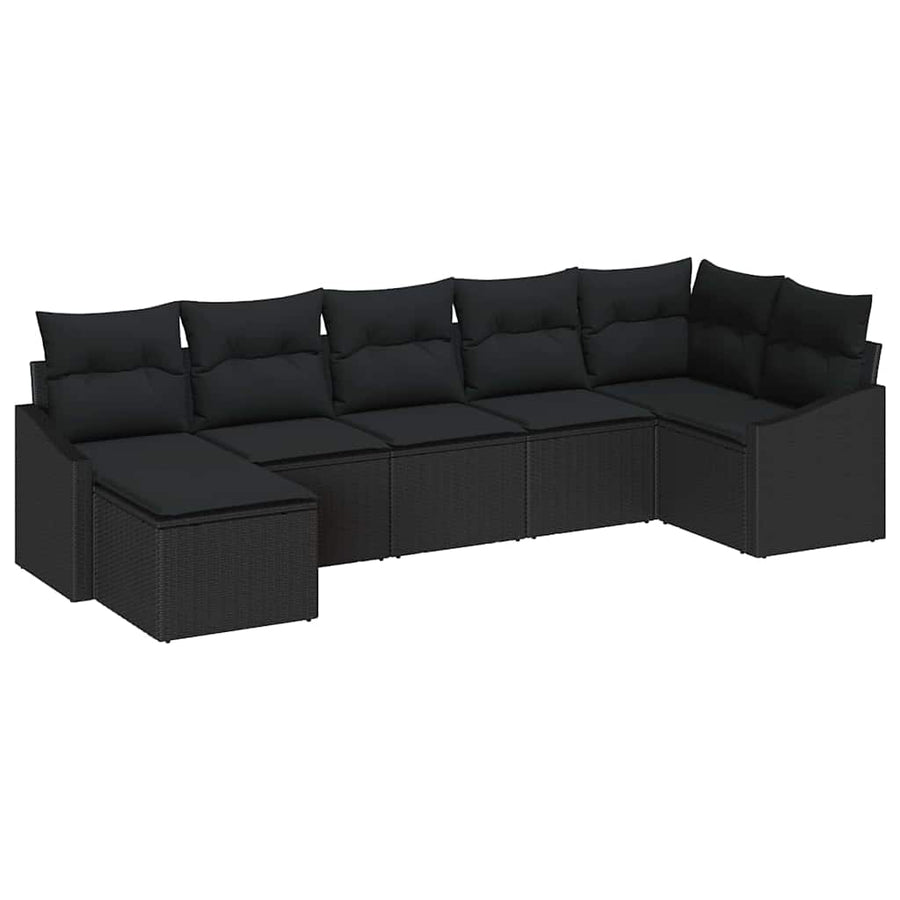 Sofa Set 7 pcs Black Poly Rattan