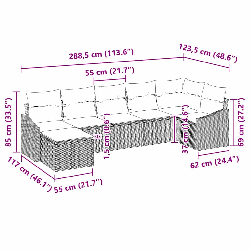 Sofa Set with Cushion 7 pcs Black Poly Rattan
