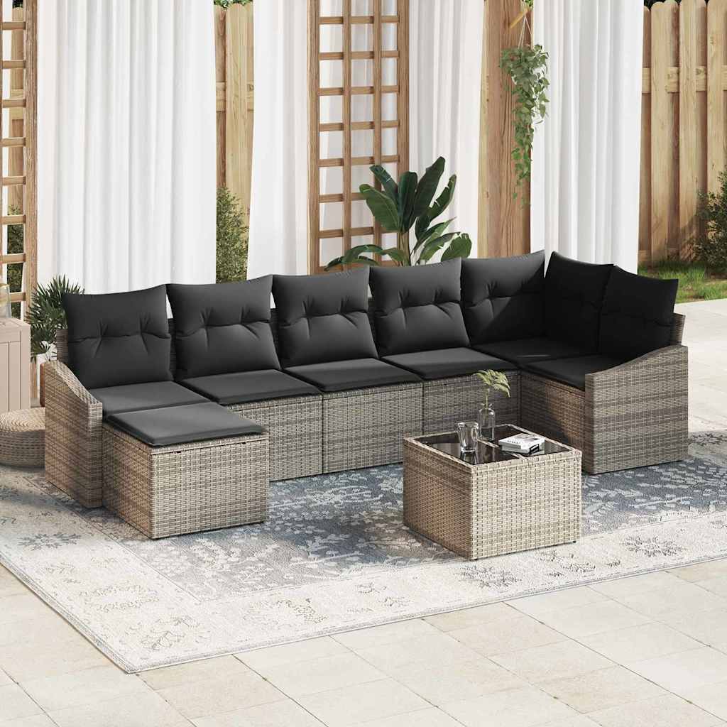 Sofa Set 8 pcs Grey Poly Rattan