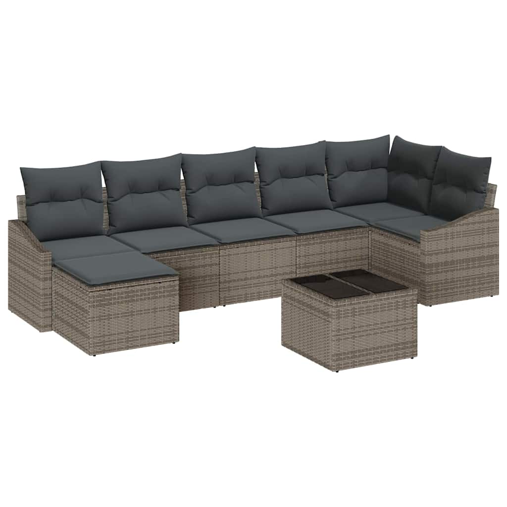 Sofa Set 8 pcs Grey Poly Rattan