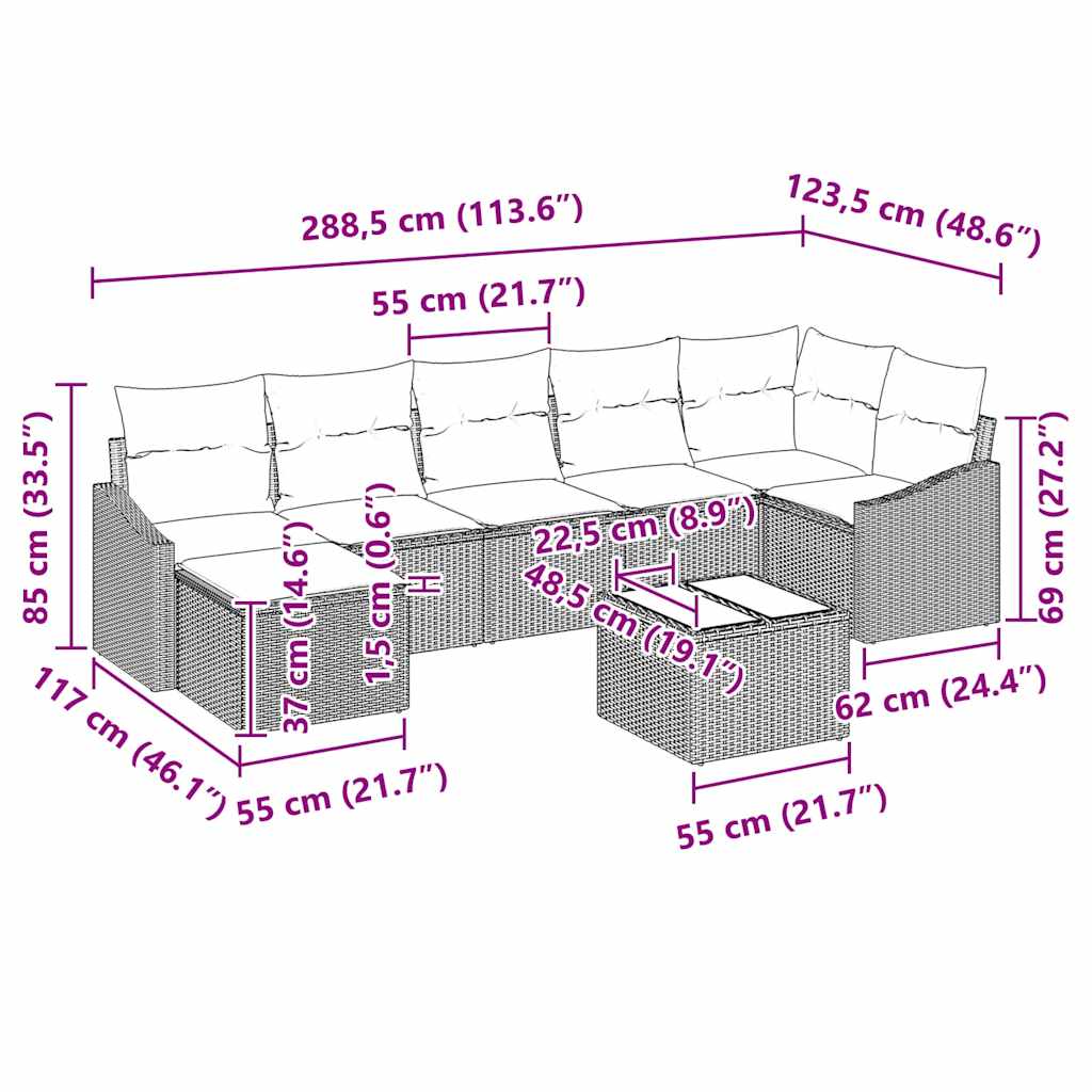 Sofa Set 8 pcs Grey Poly Rattan