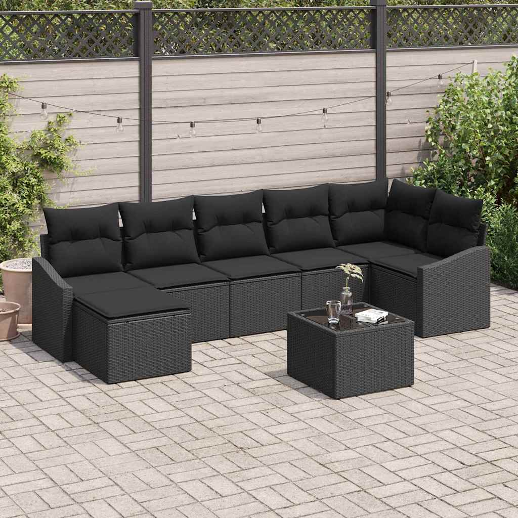 Sofa Set with Cushion 8 pcs Black Poly Rattan