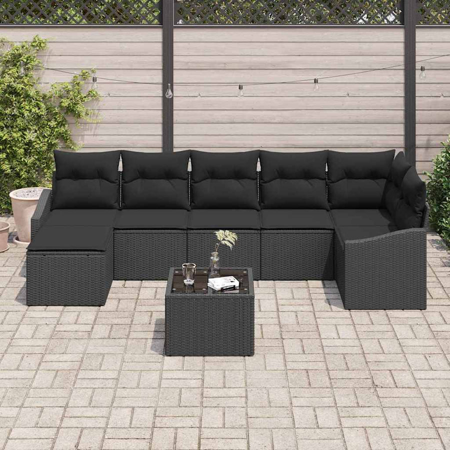 Sofa Set 8 pcs Black Poly Rattan