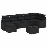 Sofa Set with Cushion 8 pcs Black Poly Rattan - Front View