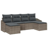 Sofa Set with Cushion 6 pcs Grey Poly Rattan - Front View