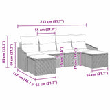 Sofa Set with Cushion 6 pcs Grey Poly Rattan - Low Angle