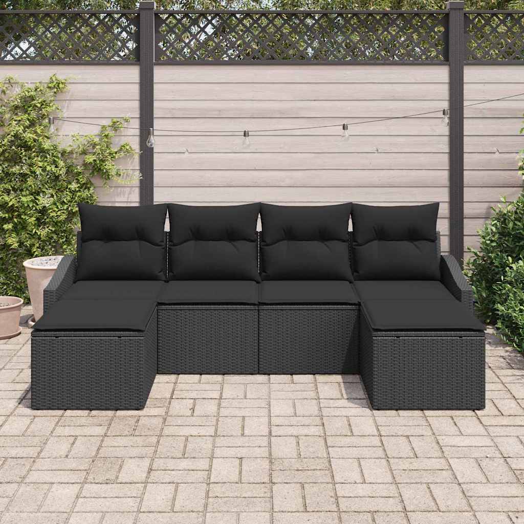 Sofa Set with Cushion 6 pcs Black Poly Rattan