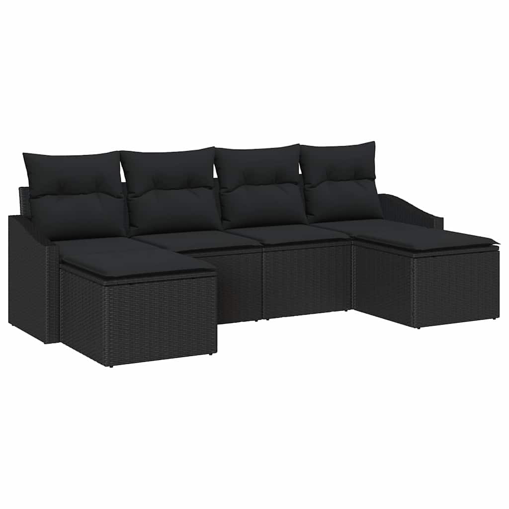 Sofa Set with Cushion 6 pcs Black Poly Rattan