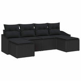 Sofa Set with Cushion 6 pcs Black Poly Rattan - Front View