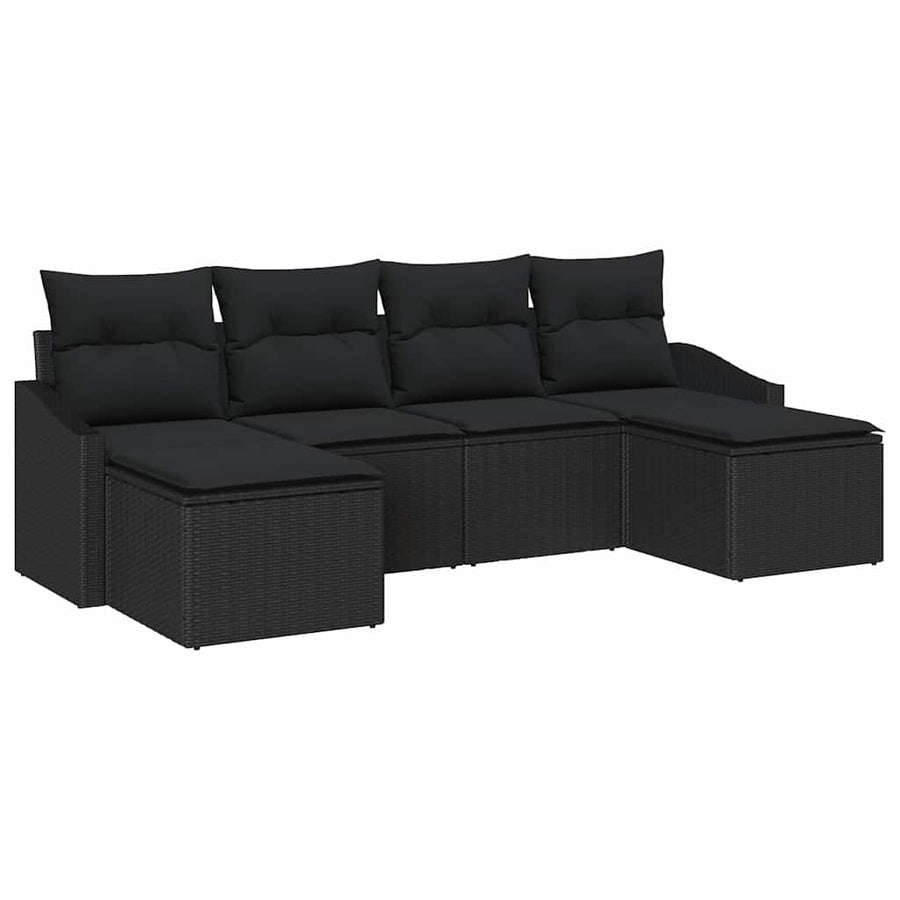Sofa Set 6 pcs Black Poly Rattan
