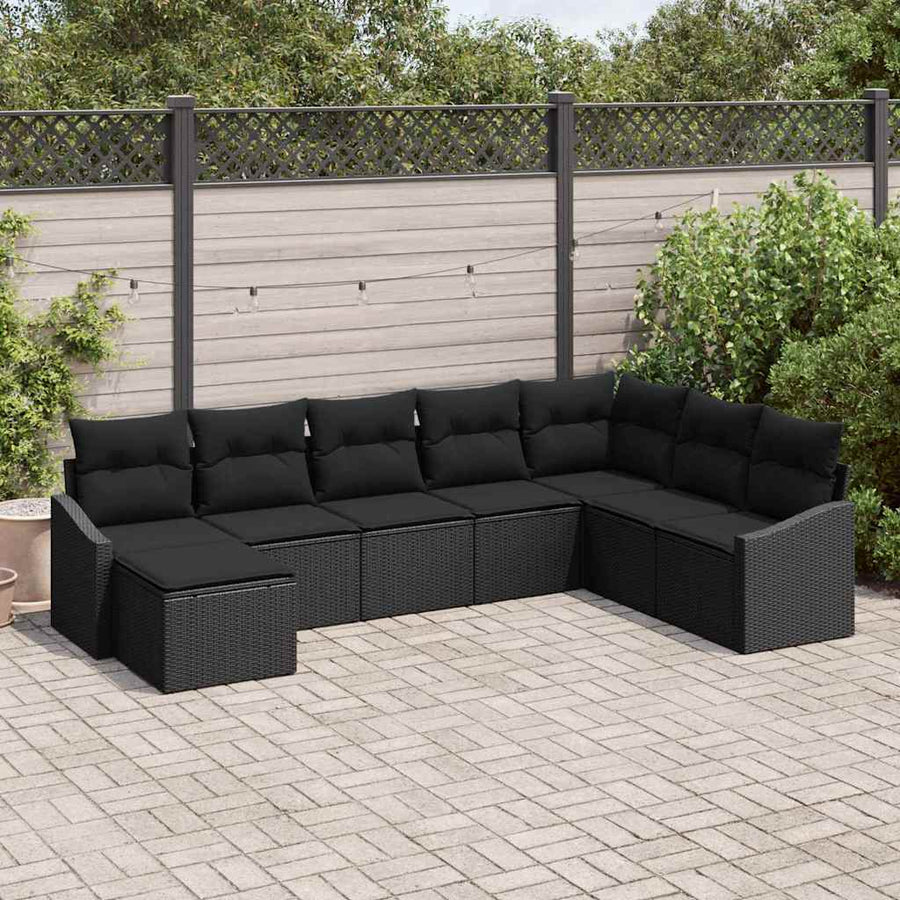 Sofa Set 8 pcs Black Poly Rattan
