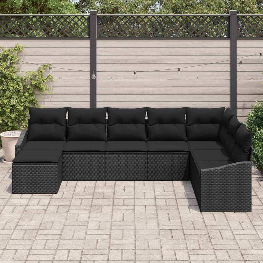Sofa Set with Cushion 8 pcs Black Poly Rattan