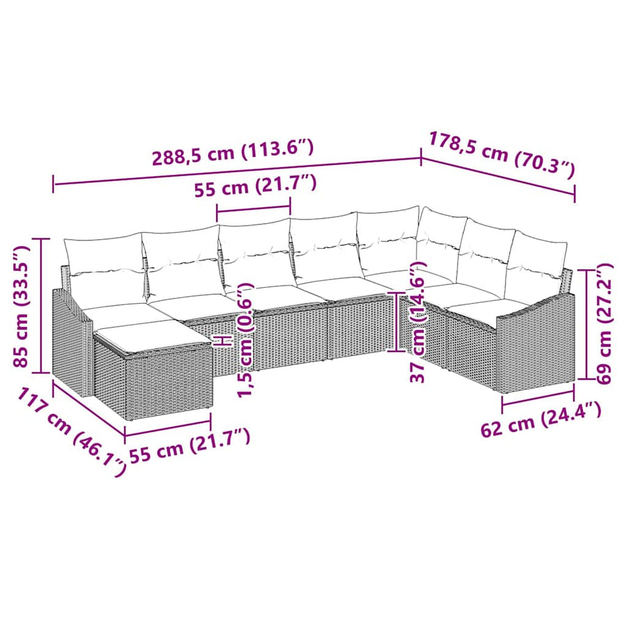 Sofa Set 8 pcs Black Poly Rattan