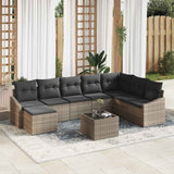Sofa Set with Cushion 9 pcs Grey Poly Rattan