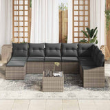 Sofa Set with Cushion 9 pcs Grey Poly Rattan - Side View