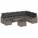 Sofa Set with Cushion 9 pcs Grey Poly Rattan - Front View
