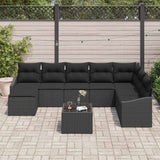 Sofa Set with Cushion 9 pcs Black Poly Rattan - Side View
