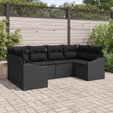 Sofa Set with Cushion 6 pcs Black Poly Rattan