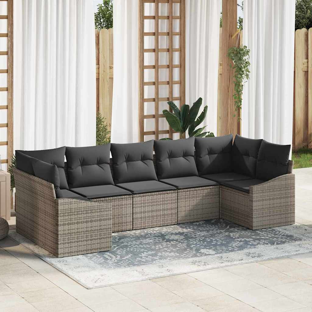 Sofa Set with Cushion 7 pcs Grey Poly Rattan