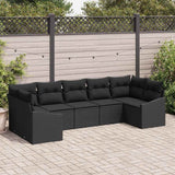 Sofa Set with Cushion 7 pcs Black Poly Rattan