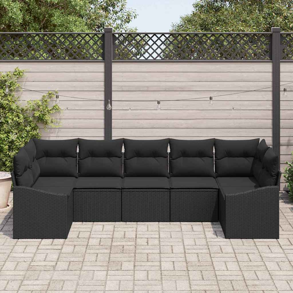 Sofa Set with Cushion 7 pcs Black Poly Rattan