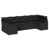 Sofa Set with Cushion 7 pcs Black Poly Rattan - Front View