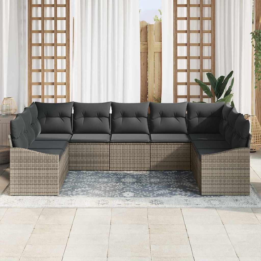Sofa Set 9 pcs Grey Poly Rattan