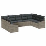 Garden Sofa Set 9 pcs Grey Poly rattan - Front View