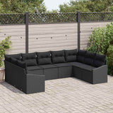Sofa Set with Cushion 9 pcs Black Poly Rattan