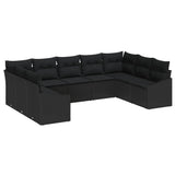Sofa Set with Cushion 9 pcs Black Poly Rattan - Front View