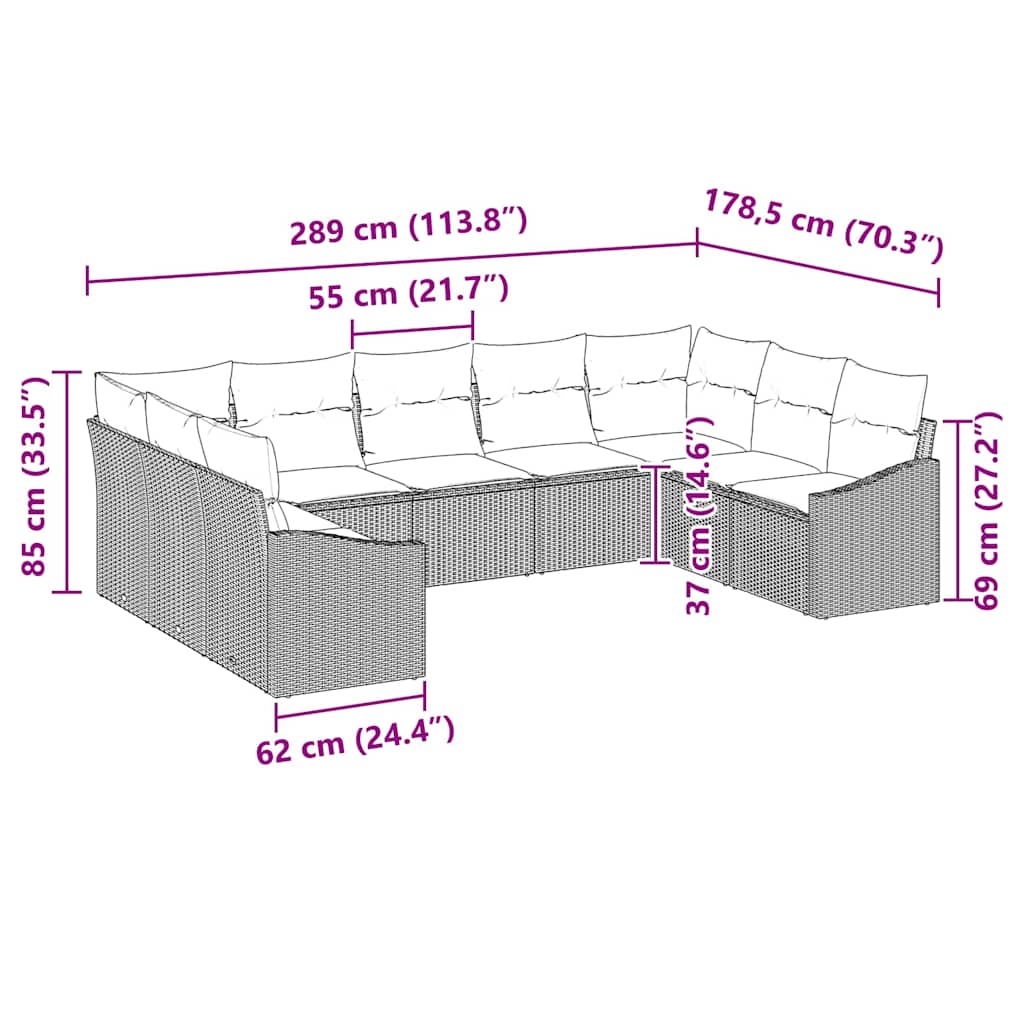 Sofa Set with Cushion 9 pcs Black Poly Rattan